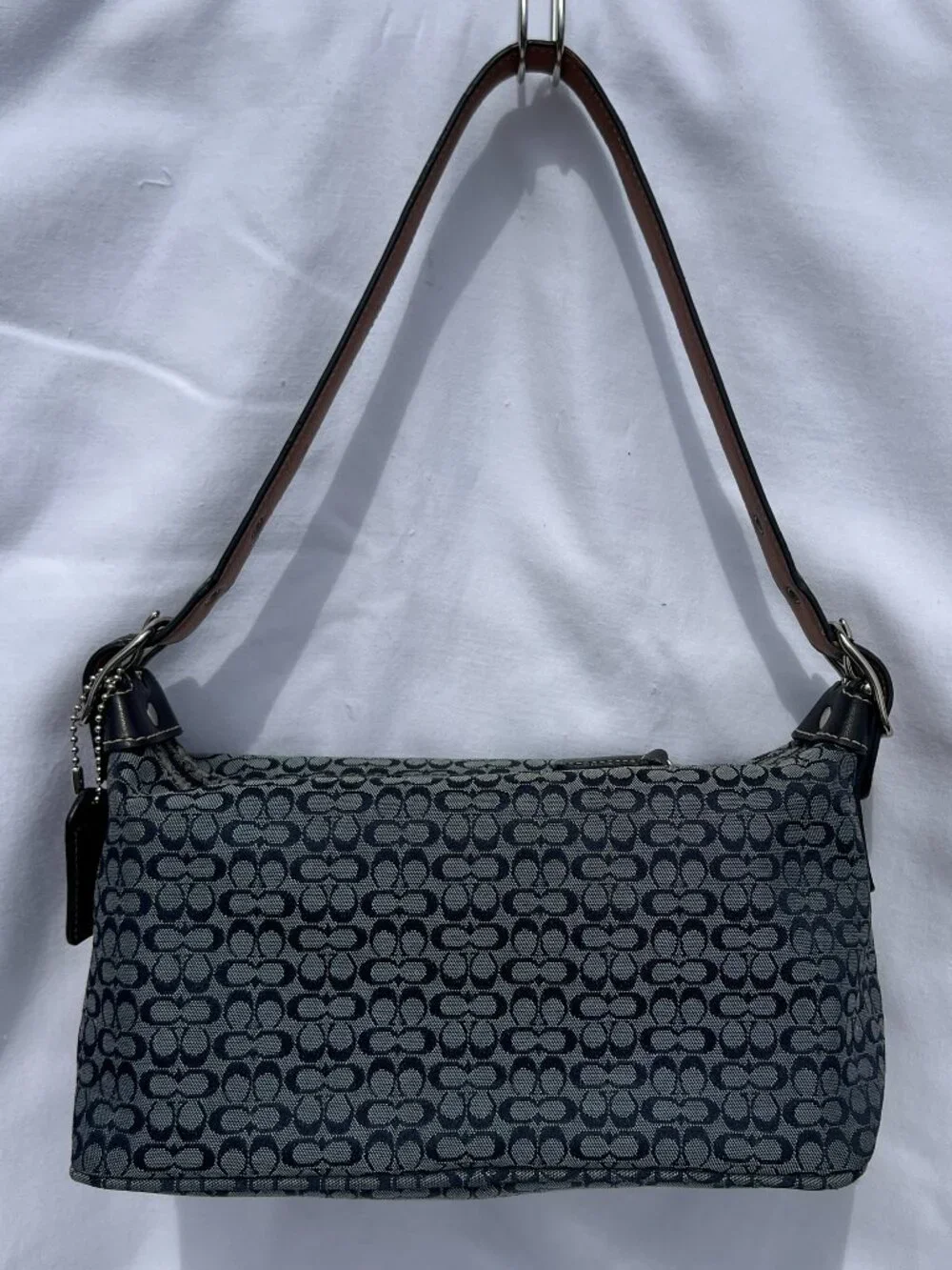 Coach Navy Blue Demi Mini Jacquard Monogram Canvas Shoulder Bag in Style 6332